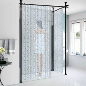lot 1228 image: FLY HAWK Room divider curtain rod,Tension Shower Curtain Rods Rustproof Expandable Stainless steel no drilling 70-125 in Customizable for Bathroom,closet,windows,bedroom,living room,laundry room Black - Retail $29