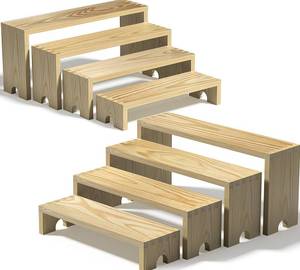 lot 1233 image: 2 Set Large Wooden Tiered Riser Display Stands for Vendor Events,Stackable Perfume Organizer Cologne Stand for Men Women,Wooden Cupcake Dessert Stand,Wood Dessert Table Display Set,Food Display Risers for Party12-11.2-10.4-9.6IN - Retail $25