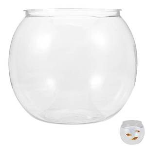 lot 2110 image: POPETPOP Small Fish Tank Goldfish Bowl - Transparent Plastic Round Bowl - Aquarium Terrarium Hydroponic Planter Fish Bowl for Centerpieces Goldfish Tank Desk Bookcase Decorations - Retail $21
