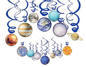 lot 2112 image: HADEEONG Solar System Hanging Swirl Party Supplies - Space Themed Planets Birthday Banner for Boys Girls Kids - Happy Birthday Party Favor Supplies 30PCS - Retail $11