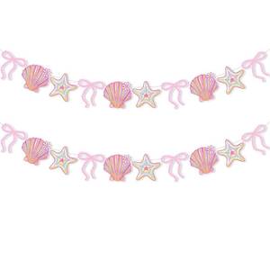 lot 2115 image: Oudain 2 Pack Pink Bow Seashell Garland for Girl 6.56 ft Pink Mermaid Seashell Party Coquette Ocean Coastal Beach Under The Sea Paper Bow Hanging Banner for Baby Shower Wedding Summer Birthday - Retail $9