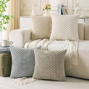 lot 2124 image: Cozoomy Set of 4 Neutral Decorative Throw Pillow Covers 18x18 Inch Corduroy Pillow Covers for Bed Couch Sofa Living Room Soft Square Cushion Cases - Retail $17