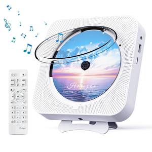 lot 2132 image: MICOCIOUS Bluetooth Portable Home CD Music Player with Remote Control, Timer, Built-in Speakers and LED Display - FM Radio Boombox (White) - Retail $33