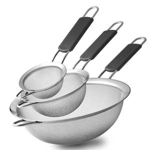 lot 2140 image: Stainless Steel Fine Mesh Strainers, Set of 3 Sizes Strainer for Kitchen, Wire Sieve with Insulated Handle Kitchen Strainer, Baking Tools Colander, Food Preparation, Flour Sifter, Rice, Pasta Strainer - Retail $14