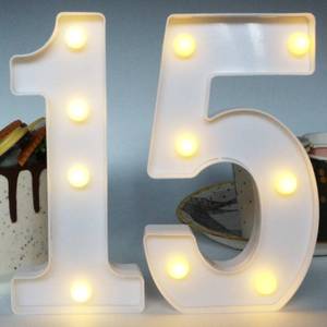 lot 2145 image: H7.88 inches Light Up Numbers 15 Sign for Wedding Anniversary, 15th Birthday Party Decorations for Girls, 15th Birthday Centerpieces Table Decorations for Boys, Quinceanera Party Decorations - Retail $13
