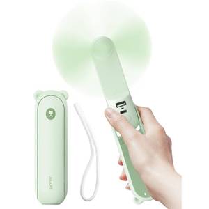 lot 2149 image: JISULIFE Handheld Fan with 4500 mAh Powerbank Max 37 Hours Runtime, Pocket Portable Battery Operated or USB Powered Folding Personal Fan, 3 Speeds, Gifts for Women Men Kids Gift for Festival-Green - Retail $18