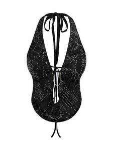 lot 2151 image: Verdusa Womenfts Cheetah Print Sequin Top Y2K Tie Back Corset Halter Going Out Crop Tops Black- Small - Retail $26