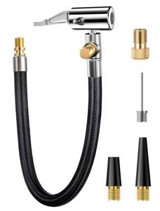 lot 2161 image: LUMITECO Quick Connect Tire Chuck Hose, Valve Extension Tube wPresta Valve and Air Pump Ball Needle Set, Inflator Pump Hose With Air Chuck Adapter for Portable Air Compressor - Retail $8