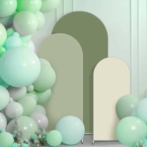 lot 2171 image: VitalCozy Set of 3 Wedding Arch Cover 456 ft Fabric Arch Backdrop Cover Double Sided Fitted Spandex for Baby Shower Birthday Party Decoration, Frame Not Included(Green Series) - Retail $36