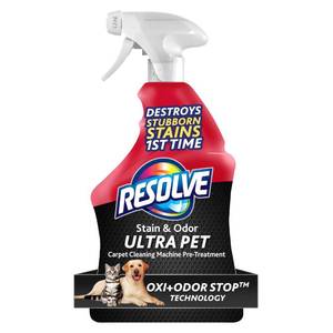 lot 2173 image: Resolve Ultra Pet Odor and Stain Remover Spray � Carpet Cleaner for Cat and Dog Urine and Poop, 32oz - Retail $9