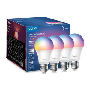 lot 2174 image: Tapo TP-Link Smart Light Bulbs, 16M Colors RGBW, Dimmable, Compatible with Alexa and Google Home, A19, 60W Equivalent, 800LM CRI90, 2.4GHz WiFi only, No Hub Required, L530E(4-Pack) - Retail $24