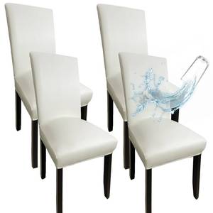 lot 2179 image: WUSOUPU White Leather Chair Covers for Dining Chairs Set of 4, Faux Leather Dining Chair Covers Removable Wipeable Parson Chair Covers Leather, Stretch Waterproof Chair Seat Covers for Dining Chairs - Retail $38