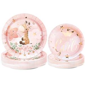 lot 2182 image: WRAPAHOLIC 50Pcs Baby Girl Paper Plates - 9 and 7in Adorable Giraffe Itfts A Girl Disposable Plates Decorative Dinner Plates for Party Tableware Supplies Table Decor - Retail $13