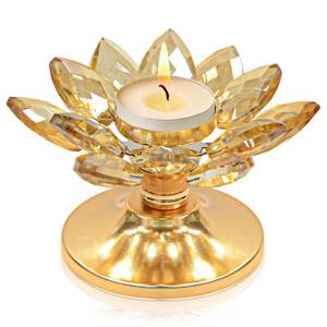 lot 2194 image: 1 PC Gold Crystal Flower Tea Light Holder, Glass Tealight Candlestick with Metal Base, Votive Candle for Table Centerpiece, WeddingParties Decor, Nice Gift - Retail $15