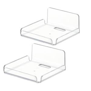 lot 2206 image: REQO Acrylic Floating Small Wall Shelves,Mini Wall Mounted Hanging Display Shelves, Universal Adhesive Shelf Easy to Install No Drill,for Security Cameras, Baby Monitors, Smart Speaker (2pcs) - Retail $12