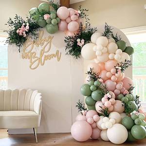 lot 2209 image: Baby in Bloom Balloon Arch Kit 139pcs Pastel Sage Green and Pink Balloon Garland for Boho Baby Shower Birthday Party Decoration - Retail $16