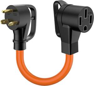 lot 2212 image: EV Charger Adapter Cord NEMA TT-30P to 14-50R Charger 3 Prong 30AMP Dryer to 50 AMP EV Conversion Adapter Only Compatible with Tesla Gen 2 Charger ETL and UL Listed black - Retail $25