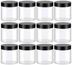 lot 2214 image: TUZAZO 4 Oz Plastic Container Jars with Lids and Labels BPA Free, Empty Round Clear Cosmetic Slime Jars for Lotion, Cream, Ointments, Body Butter, Makeup, Travel Storage (12 Pack) - Retail $10