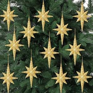 lot 2227 image: Quzzil 12 Pcs Christmas Bethlehem Star Ornament 4.72 x 2.95 Inch Star of Bethlehem Christmas Tree Topper Glitter Ornament Plastic Nativity Stars Hanging Decor Accessories(Gold) - Retail $14