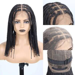 lot 2228 image: Sangtok 12 inch Knotless Box Braid Wigs, 360 Single Full Lace Braided Wigs for Black Women, Synthetic Black Braided Lace Wig - Retail $60