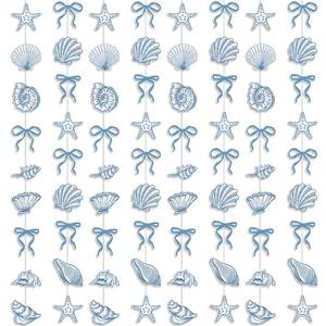 lot 2243 image: TaoBary 8 Pack Blue Bow Starfish and Seashell Garland 6.56 ft Ocean Coastal Nautical Paper Hanging Decorations Pre Strung Banner for Under The Sea Beach Wedding Mermaid Birthday Party Decorations - Retail $14