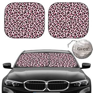 lot 2244 image: Gven Windshield Sun Shade 2pcs with Bonus Pink Car Sunshade for Front Window Shades 2025 Technology Reflect UV and Heat Sun Visor Automotive Accessories Interior Sun Protection (Pink Leopard, M) - Retail $15
