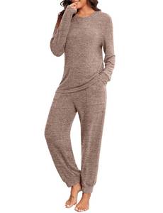 lot 2245 image: PrinStory Womens Pajama Set Long Sleeve Pajamas Soft Pjs Sets for Women 2 Piece Lounge Sets Loungewear with Pockets Khaki-M - Retail $26