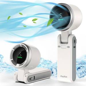 lot 2252 image: PlayHot Portable Handheld Turbo Fan, 5 Gear Wind, Battery Operated, Up to 12 Working Hours, 3 IN 1 Hand Fans with Air Turbo Tech Cooling Fan for Outdoor Activities, Travel, Beach (White) - Retail $21