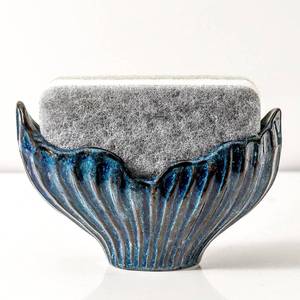 lot 2253 image: Uiddo Sponge Holder for Kitchen Sink, Ceramic Sponge Holder with Fishtail Design, Sink Sponge Holder Caddy Organizer for Countertop, Farmhouse Kitchen Decor, Compact Kitchen Sponge Holder(Blue) - Retail $16