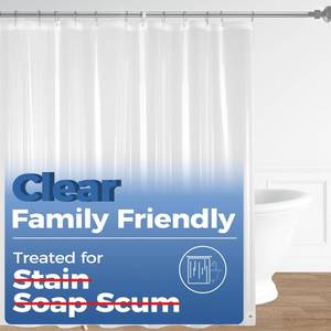 lot 2256 image: downluxe Clear Shower Curtain Liner, PEVA Lightweight Plastic Shower Liner with 3 Magnets, 72 x 72in Waterproof Bathroom Curtain - Retail $10