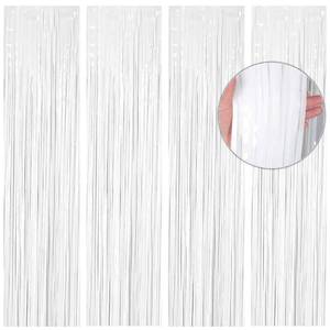 lot 2267 image: BTSD-home 4 Pack 3x 8ft White Foil Fringe Curtain Backdrop Party Streamers Decorations Metallic Photo Booth Tinsel Theme Bachelorette Graduation Wedding Birthday Bridal Shower Christmas Decor Supplies - Retail $9