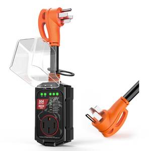 lot 3885 image: Vehiker 18000 Joules-RV Surge Protector 50 Amp, RV Power Surge Voltage Protection, RV Adapter Plug for Camper, Circuit Analyzer for Travel Trailers with Waterpoof Cover(Orange) - Retail $70