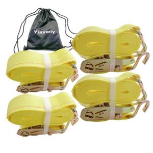 lot 3886 image: Yuoneiy Ratchet Straps Tie Down Straps Heavy Duty (4PK) 2 x 15ft x 4400 lbs J Hook Cargo Tie-Downs Straps for Motorcycle, ATV, UTV, Trailer - Retail $37