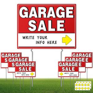 lot 3891 image: 7 Pcs Garage Sale Sign With Metal Stakes, 17 x 13in, Double-Sided With 20 Directional Arrow Stickers, Large Yard, Weather-Proof - Retail $23