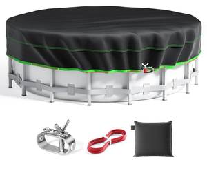 lot 3892 image: 24 Ft Round Pool Cover, Solar Cover for Above Ground Pools, Heavy Duty Swimming Pool Cover Protector with Winch and Cable, Strong Tear Resistant Winter Pool Cover Ideal for Waterproof and Dustproof - Retail $56