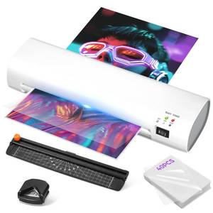 lot 3896 image: 9 Inch Laminator Machine with Never Jam Technology, 40 Laminating Sheets, 4-in-1 A4 Thermal Laminator with Trimmer and Corner Rounder for Office, School, Business and Home Use - White - Retail $30