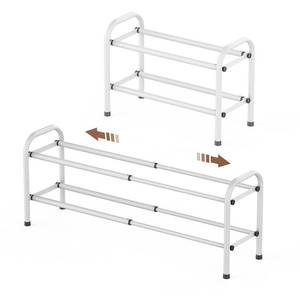 lot 3897 image: Gonfoam 2-Tier Expandable Shoe Rack,Adjustable Shoe Shelf Storage Organizer Heavy Duty Metal Free Standing Shoe Rack for Entryway Closet Doorway (White) - Retail $24