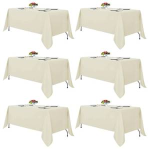 lot 3899 image: Fitable Ivory Tablecloths for 6-8 Foot Tables, 6 Pack - 70 x 120 Inches - Reusable and Washable Table Clothes, Polyester Fabric Table Covers for Wedding, Party, Banquet - Retail $47