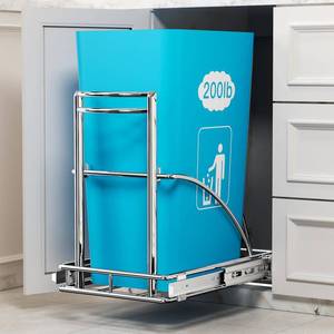 lot 3902 image: AMENER Under Sink Trash Can 7-13Gal 50Qt Pull Out Trash Bin Under Cabinet Trash Can Pull Out Kit 13 Wx17 Hx17 D, Sliding Garbage Can Under Counter, No Can Include (Silver) - Retail $80
