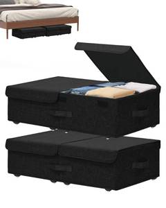 lot 3905 image: Hoyula Under Bed Storage Container with Wheels, 2 Pack 5.5 High Deep Underbed Rolling Box Storage Bins Drawers with Lids for Bedroom, Dorms, Clothes, Shoes, Blankets, No Assemble Required, Black - Retail $38