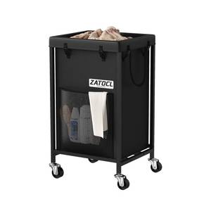 lot 3906 image: 150L Laundry Basket with Wheels, Heavy Duty Rolling Laundry Hamper, Oxford Fabric Dirty Clothes Hamper with Thick Iron Frame and Removable Bag, Large Hampers for Bathroom Bedroom Aesthetic, Black - Retail $32