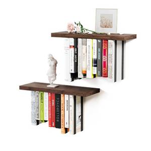 lot 3908 image: BUTUNITA Floating Bookshelves for Wall, Rustic Wood Hanging Wall Bookshelf, Upside Down Book Shelf and Wall Mounted Bookshelves for Home Decor in Bedroom, Living Room, Carbonized, 2 Pack - Retail $27
