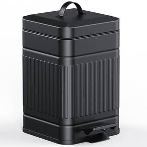 lot 3918 image: CEROELDA Small Trash Can with Lid-5L1.3 Gal,Stainless Steel Outdoor Dog Poop Garbage Can-Farmhouse Retro Metal Waste Bin wStep Pedal for Bathroom Bedroom Office-Soft Close-Black - Retail $27