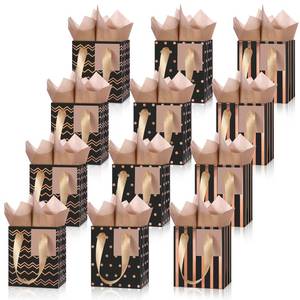 lot 4271 image: Tenare 12 Pcs Small Gift Bags Mini Metallic Paper Bag Bulk Tiny with Handle Tissue Paper for Wrap Christmas Thanksgiving Halloween Birthday Party Favor Supply(4 x 2.75 x 4.5 Inch,Black Rose Gold) - Retail $14