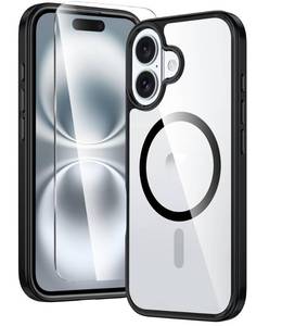 lot 4274 image: FNTCASE for iPhone 16 Plus Case Clear Case Magnetic Military Grade Drop Protection Anti Yellowing Cell Phone Cover - Rugged Shockproof Protective Bumper Transparent Cases(B-Black) - Retail $10