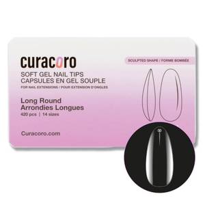 lot 4283 image: Curacoro Sculpted Long Round Gel Nail Tips 420Pcs, Clear Full Cover Soft Acrylic Tips 14 Sizes, Easy to Use, Long-Lasting, Glossy Finish - Retail $16