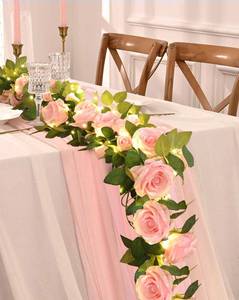 lot 4295 image: 2 Pcs Flower Garland with 19.6 Ft Lights, 13.2 Ft Pink Floral Garland Fake Flowers for Wedding Arch Party Wall Garden Room Decor - Retail $20