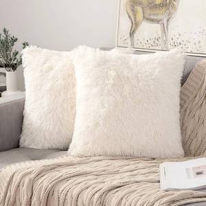 lot 4297 image: ANRODUO Pack of 2 Beige Throw Pillows Luxury Fluffy Pillows Faux Fur Decorative Pillows Plush Cushion Case Fuzzy Mongolian Merin Style for Bed Couch Sofa and Living Room Fall Home Decor 20x20 Inch - Retail $20