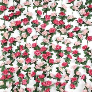 lot 4301 image: BLEUM CADE 2Pcs 16.4Ft Flower Garland Artificial Rose Vines for Bedroom, Cute Fake Hanging Flower Vines Floral Garland Decorations for Wedding Party Wall Room Decor Aesthetic - Retail $19