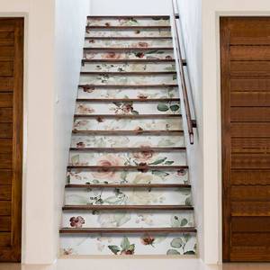 lot 4311 image: funlife 15 PCS Peel and Stick Flower Stair Stickers, Self Adhesive Vinyl Stair Risers Decals, Staircase Murals Decor, 39.37x7.09in Watercolor Rose - Retail $30in